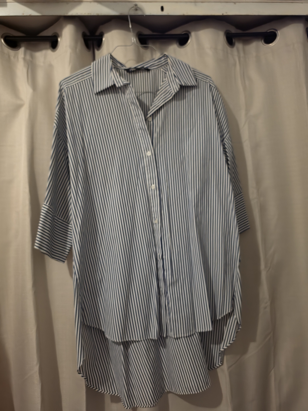 Zara Blue and White Vertical Stripe Button-Down Shirt